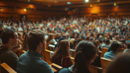Students Engaged in Lecture in a Crowded Lecture Hall