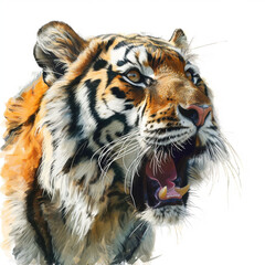 驚いたトラの横顔(背景無し,白背景)