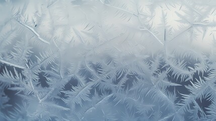 Macro shot of intricate frost patterns on a window on a cold winter morning