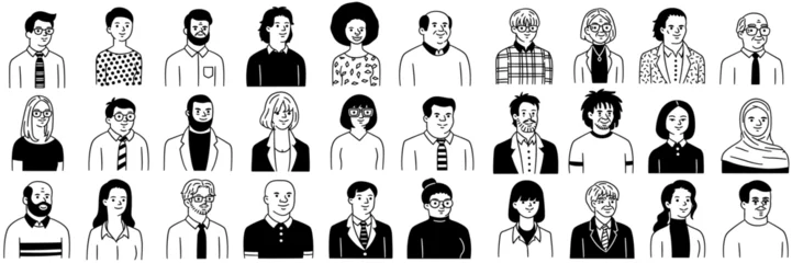 Foto op Canvas Vector illustration portrait of various people, diversity, multiethnic, race, and different. outline, linear, thin line art, hand drawn sketch, doodle. Big set.  © jesadaphorn