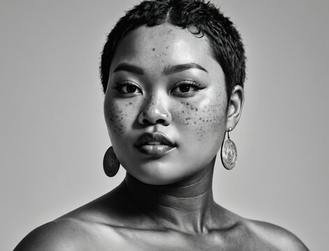 Empowering Portrait of a Plus-Size Black and East Asian Model with Distinctive Features Gen AI