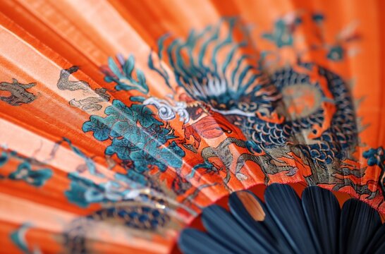 Vibrant dragon traditional Chinese fan