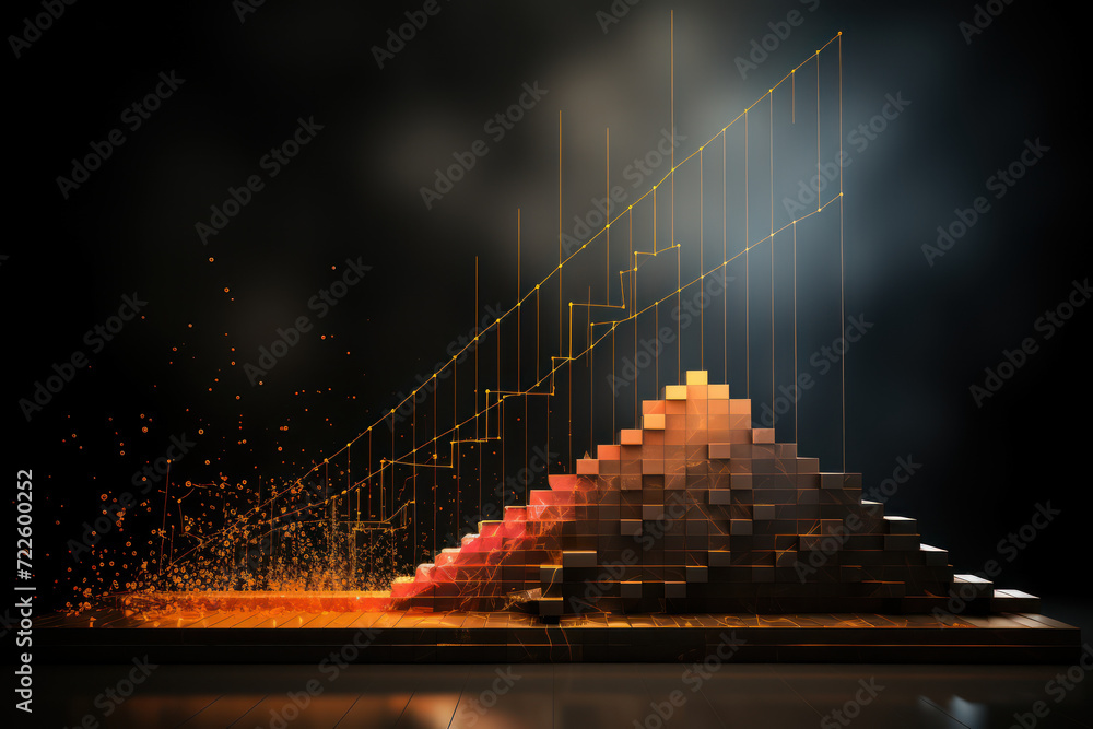 Poster an abstract representation of a financial graph forming an ascending staircase, illustrating the upw