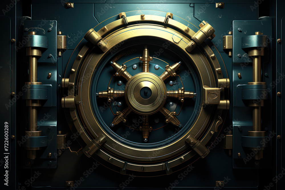 Poster a vector illustration featuring a key unlocking a vault, symbolizing the access to financial securit