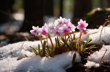 Resilient crocus in snowy woods