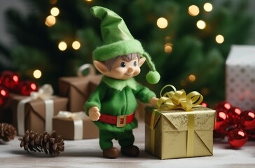 Christmas elf presenting a gift