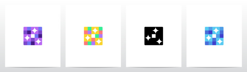 Colorful Squares With Sparkling Star Letter Logo Design O