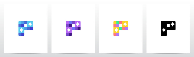 Colorful Squares With Sparkling Star Letter Logo Design P - obrazy, fototapety, plakaty