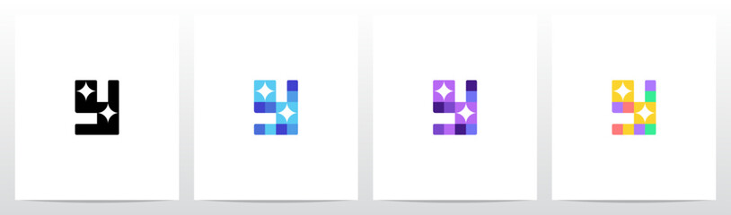 Colorful Squares With Sparkling Star Letter Logo Design Y