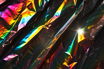 Rainbow light reflected off the crumpled aluminum foil, Generative Ai