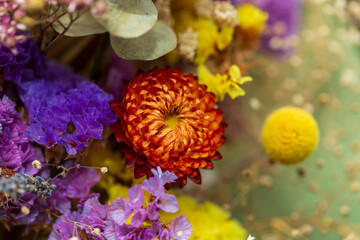 Beautiful bouquet of dried flowers with vibrant and extravagant colors