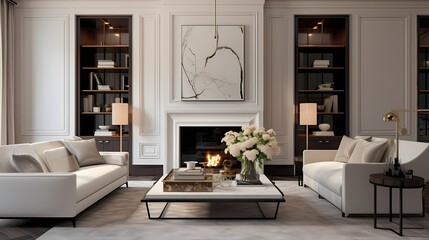 Modern classic living room with statement furniture pieces and a focal point fireplace