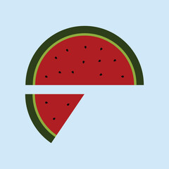 Flat Watermelon Fruit Vector Icon Illustration