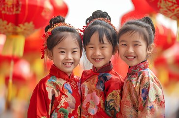 Delightful children in traditional qipao