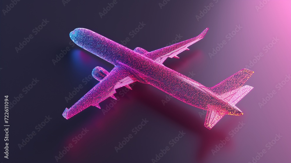 Poster interactive holographic airplane icon with a shining effect on a transparent background