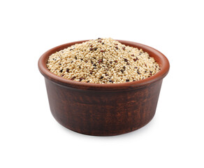 Raw quinoa seeds in bowl isolated on white