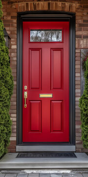 Suburban Red Wooden Door with Panels 