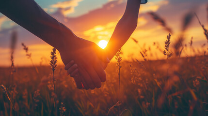 Person Holding Anothers Hand in Field, Symbolizing Support and Connection