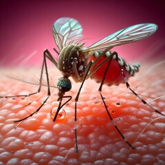 A Macro Shot of a Mosquito Feeding on Human Skin - obrazy, fototapety, plakaty