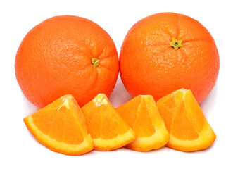 Orange fruit whole and slice isolated on white background