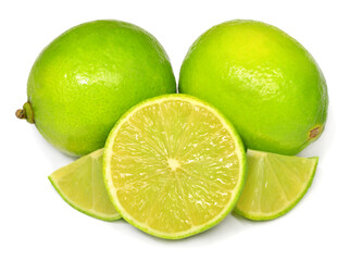 Lime fruit whole and slice isolated on white background