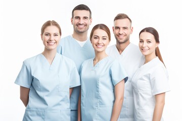 Obraz premium Group of dentist smiling while standing in dental clinic. Portrait of confident young dentist working. Generative AI.