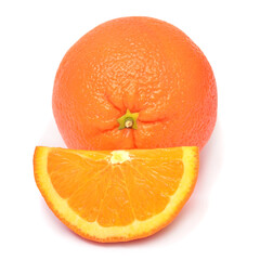 Orange fruit whole and slice isolated on white background