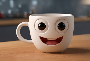 Cartoon coffee cup with a smiling face