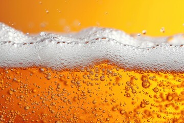 Effervescent bubbles dance in a golden sea of liquid, creating an abstract masterpiece in a glass of beer