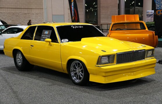 Philadelphia, Pennsylvania, U.S - January 14, 2024 - The yellow color of the 1979 Chevy Malibu sports car