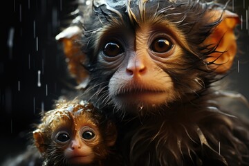 A curious primate peers through the camera lens, showcasing its luscious fur and embodying the wild spirit of the animal kingdom