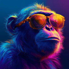 a monkey is wearing sunglasses in a bright color