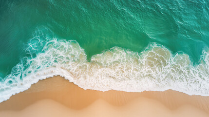 Fototapeta na wymiar Turquoise Waves Caressing Golden Sands