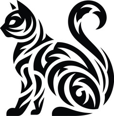 modern tribal tattoo cats, abstract line art of cats and big cats, minimalist contour. Vector