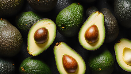 avocados close up, green avocado background, half avocado