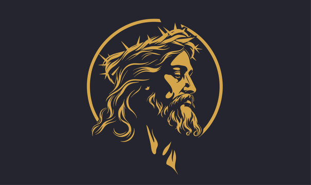 Simple vector portrait of Jesus wearing a crown of thorns