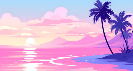 Fototapeta na wymiar an image of sunset beach scene with palm trees