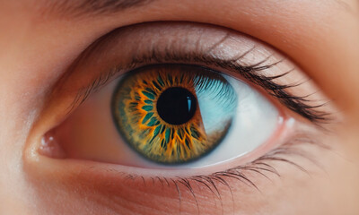 Close-up of human blue eye with pupil.