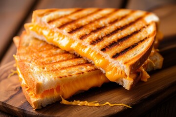 mouthwatering grilled hot cheese sandwich on rustic wooden board, Generative AI