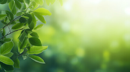 natural green leaves with bokeh spring lights background