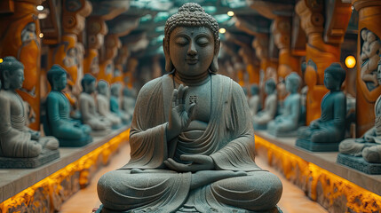 Fototapeta premium The way of Buddha. Illustration of a sitting Buddha. Wallpaper