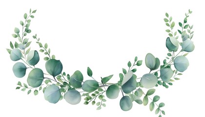 Seamless pattern of green eucalyptus leaves on white background