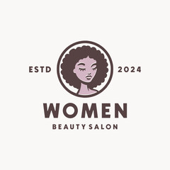 Curly Women Hair Style Vector Logo Design illustration