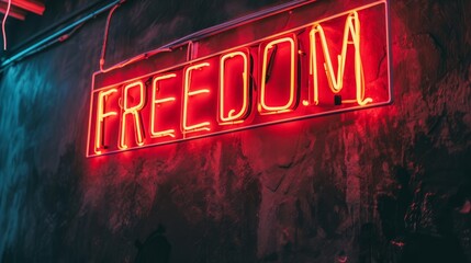 Orange Neon "FREEDOM" Sign on Black Wall