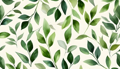 watercolor green leaves seamless pattern
