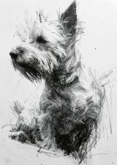 West Highland White Terrier or Westie dog breed portrait, Digital art illustration, watercolor drawing of hand drawn doggy