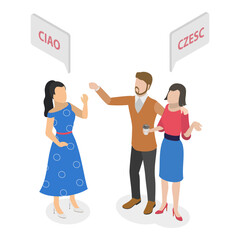 Obraz premium 3D Isometric Flat Vector Illustration of International Communication, Culture and Language Diversity. Item 4