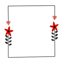 Doodle love frame single line square with red flower vector