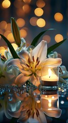 Twilight Tranquility with Lilies and Gentle Candle Glow 