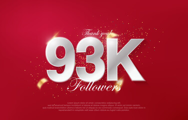 93k followers with luxurious silver numbers on a red background.